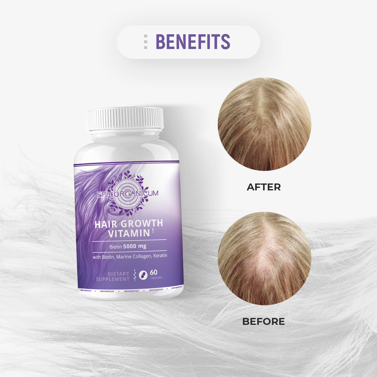 Hair Growth Vitamins with Biotin, Marine Collagen, Keratin. Supplement for Women & Men