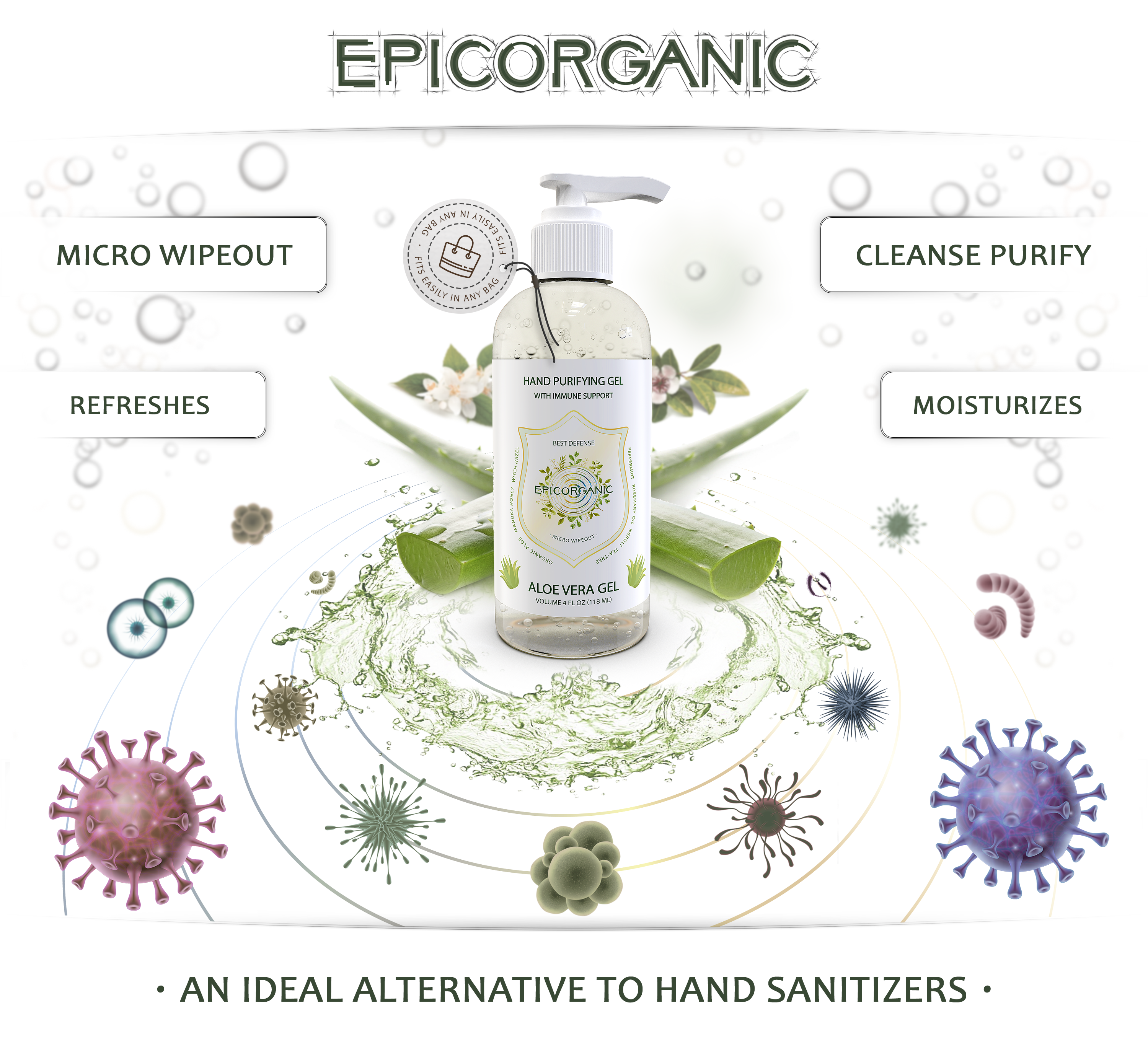 Aloe Vera Gel - Hand Purifying Gel with Immune Support (8 oz)