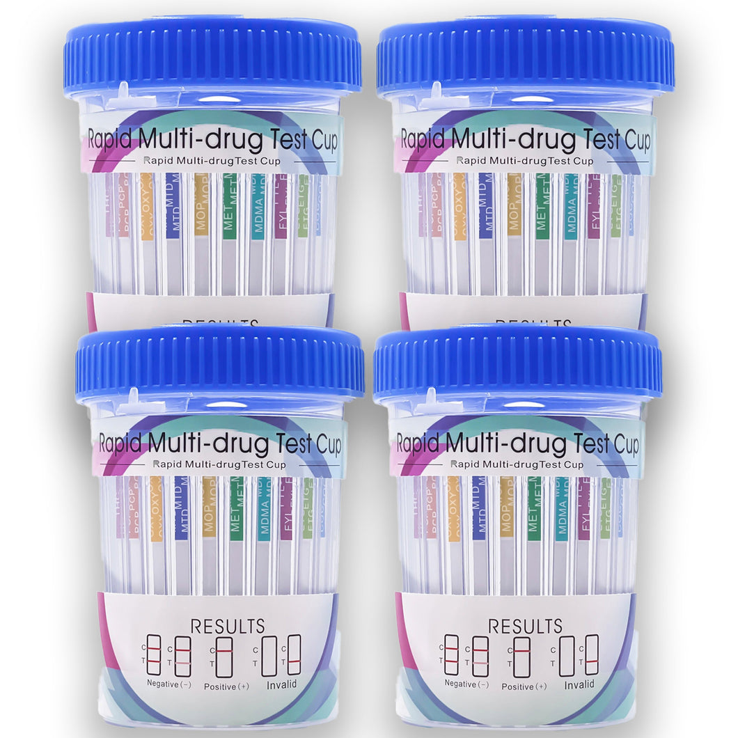 THC Test 14 Panel (4 pack) Kit -  QuickScreen Cup Drug, COC, AMP, BAR, BZD, BUP, COC-300, MDMA, FTN, MET-500, MTD, OPI-300, OXY, PCP, PPX