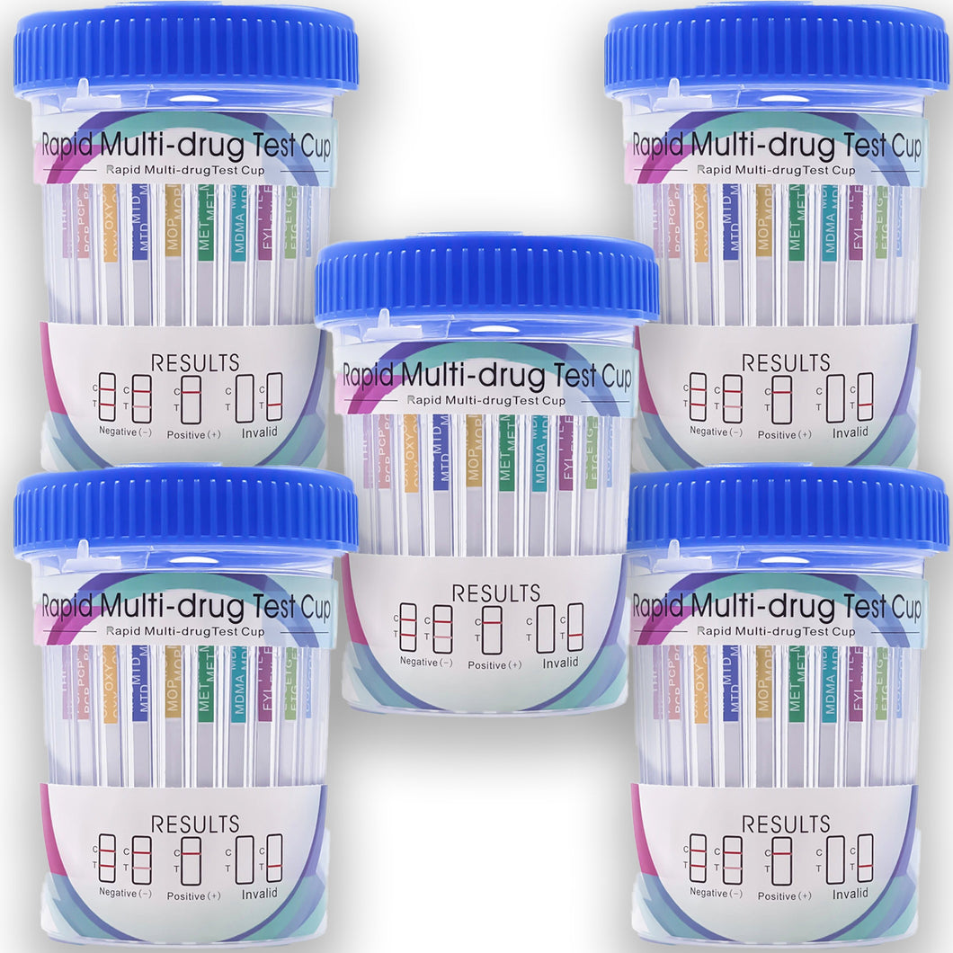 THC Test 14 Panel (5 pack) Kit -  QuickScreen Cup Drug, COC, AMP, BAR, BZD, BUP, COC-300, MDMA, FTN, MET-500, MTD, OPI-300, OXY, PCP, PPX